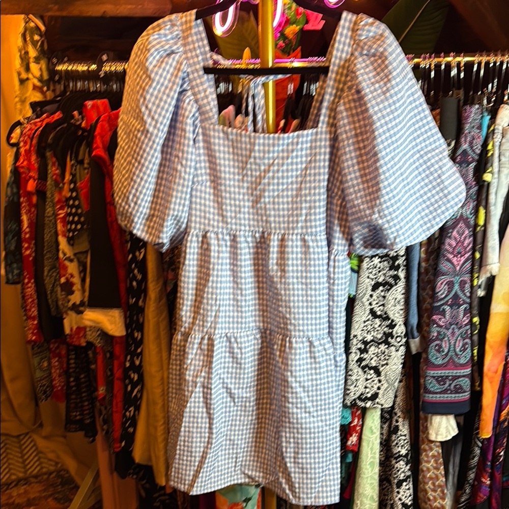 Nasty Gal Blue Puff Sleeve Mini Sundress